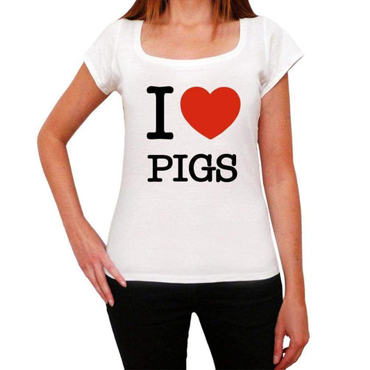 Pigs Love Animals White Womens Short Sleeve Round Neck T-Shirt 00065 - White / Xs - Casual