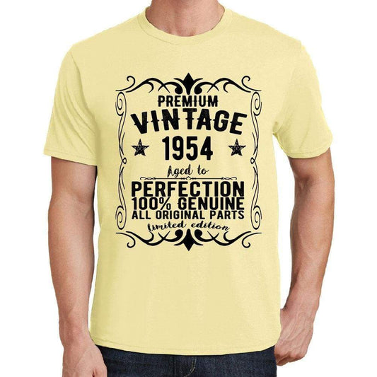 Premium Vintage Year 1954 Yellow Mens Short Sleeve Round Neck T-Shirt Gift T-Shirt 00348 - Yellow / S - Casual