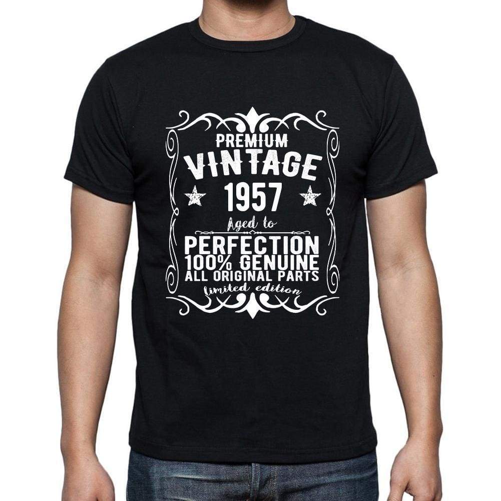 Premium Vintage Year 1957 Black Mens Short Sleeve Round Neck T-Shirt Gift T-Shirt 00347 - Black / S - Casual