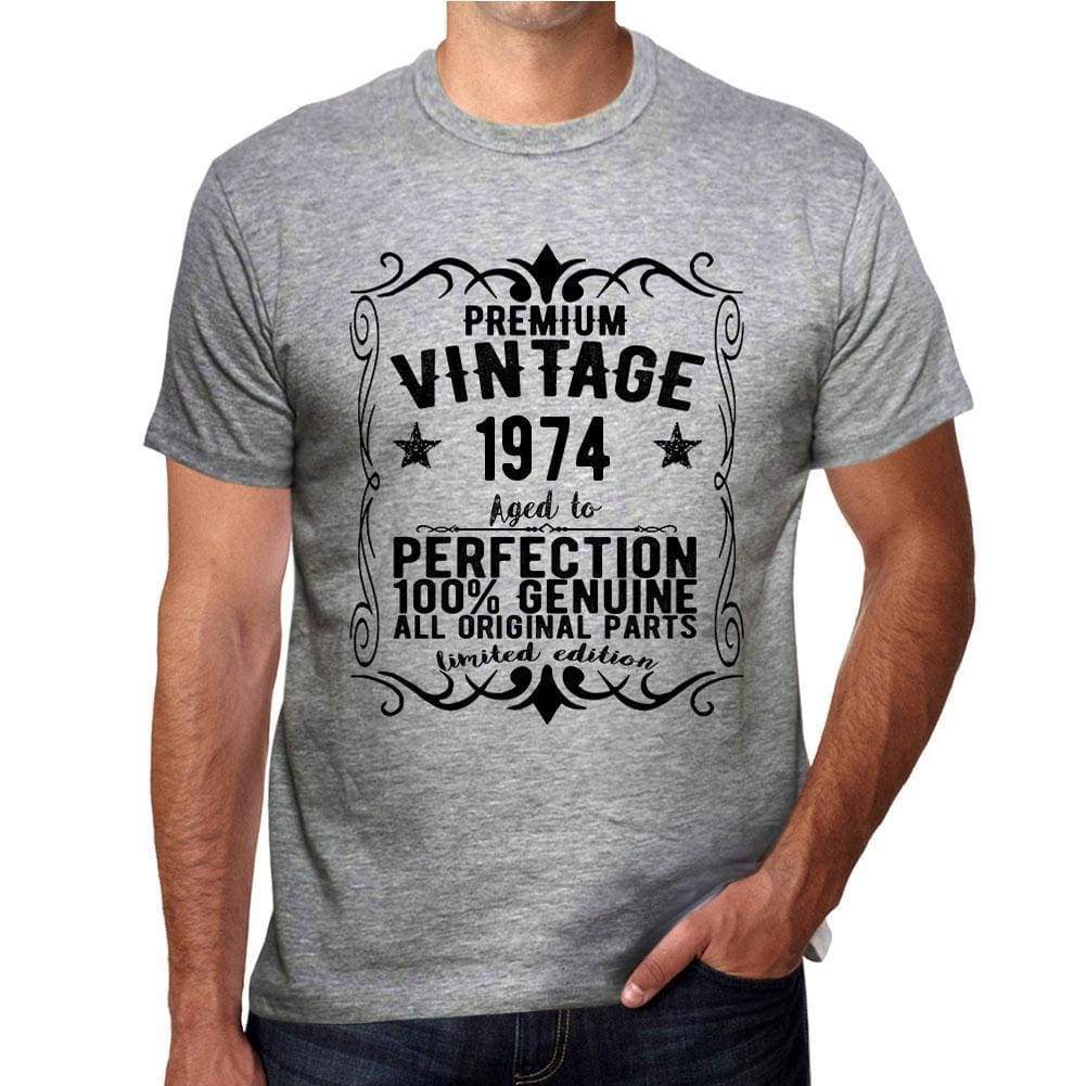 Premium Vintage Year 1974 Grey Mens Short Sleeve Round Neck T-Shirt Gift T-Shirt 00366 - Grey / S - Casual