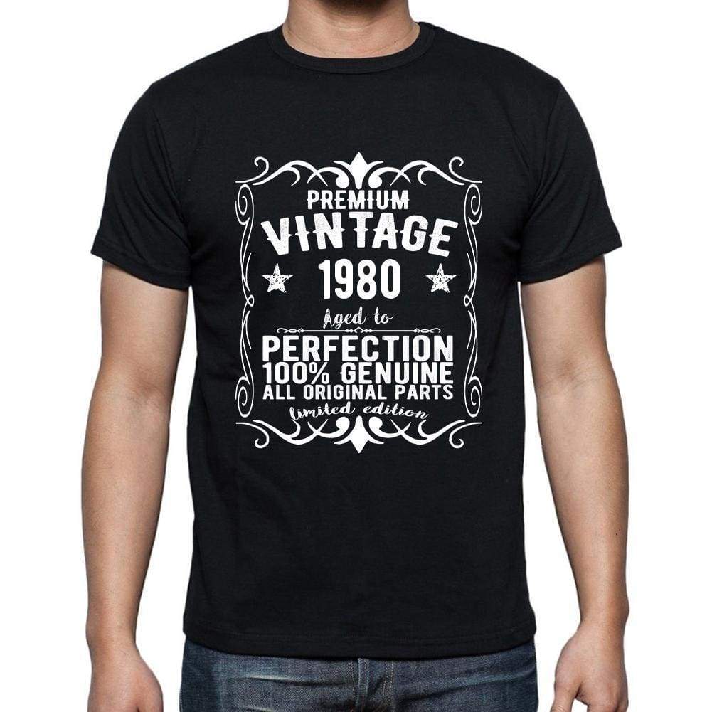 Premium Vintage Year 1980 Black Mens Short Sleeve Round Neck T-Shirt Gift T-Shirt 00347 - Black / S - Casual