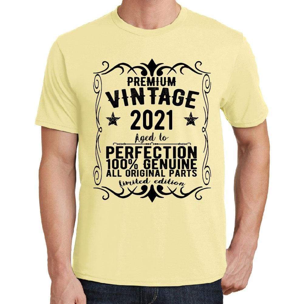 Premium Vintage Year 2021 Yellow Mens Short Sleeve Round Neck T-Shirt Gift T-Shirt 00348 - Yellow / S - Casual