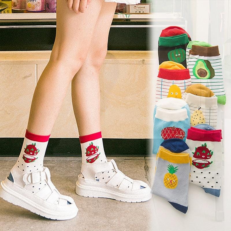 Chaussettes de fruits à la mode coréenne pour femmes, décontractées en coton, motif d'avocat, pastèque, style Harajuku, chaussettes pour filles heureuses