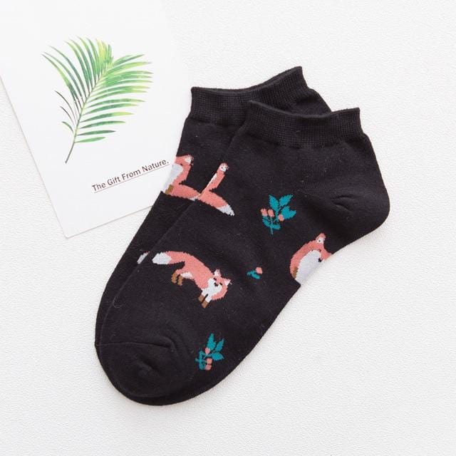 Mignon Jacquard/plante fruits imprimé motif art chaussettes femmes coréen animaux/renard flamant chaussette drôle chaussette Kawaii Sokken Calcetines