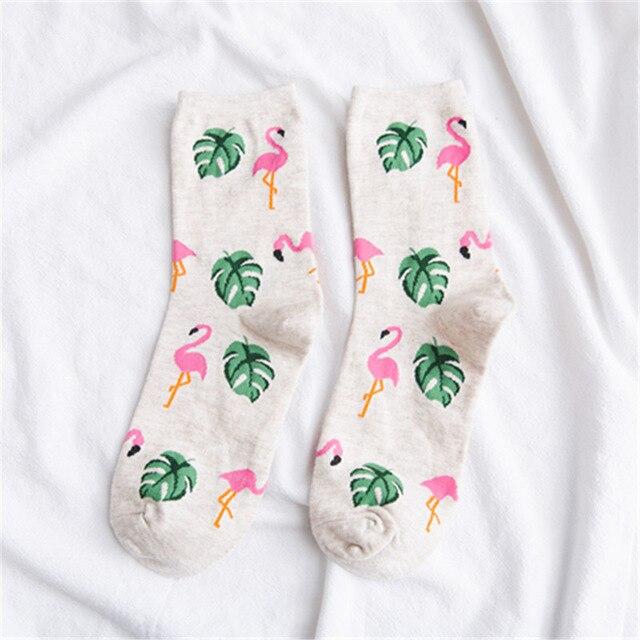 Mignon Jacquard/plante fruits imprimé motif art chaussettes femmes coréen animaux/renard flamant chaussette drôle chaussette Kawaii Sokken Calcetines