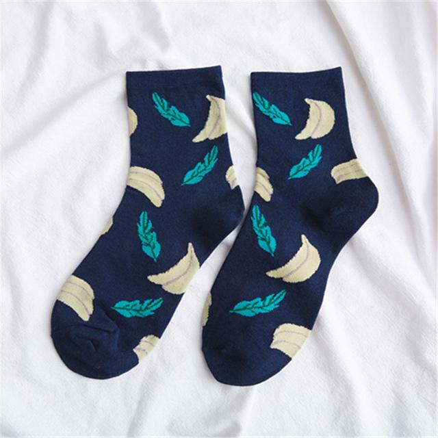 Mignon Jacquard/plante fruits imprimé motif art chaussettes femmes coréen animaux/renard flamant chaussette drôle chaussette Kawaii Sokken Calcetines