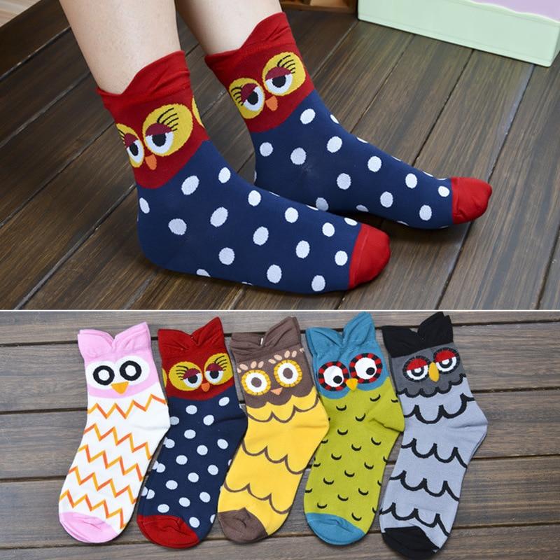 Mode femme drôle hibou femme coton chaussettes coréen femme style heureux mignon animal dessin animé cheville chaussettes