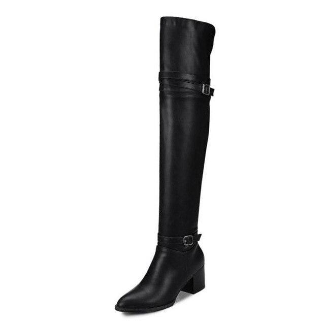 FITWEE Fashion Autumn women's Knight Boots Over Knee Thigh High Boots Women New High Heels Shoes Woman Plus Size 32-48