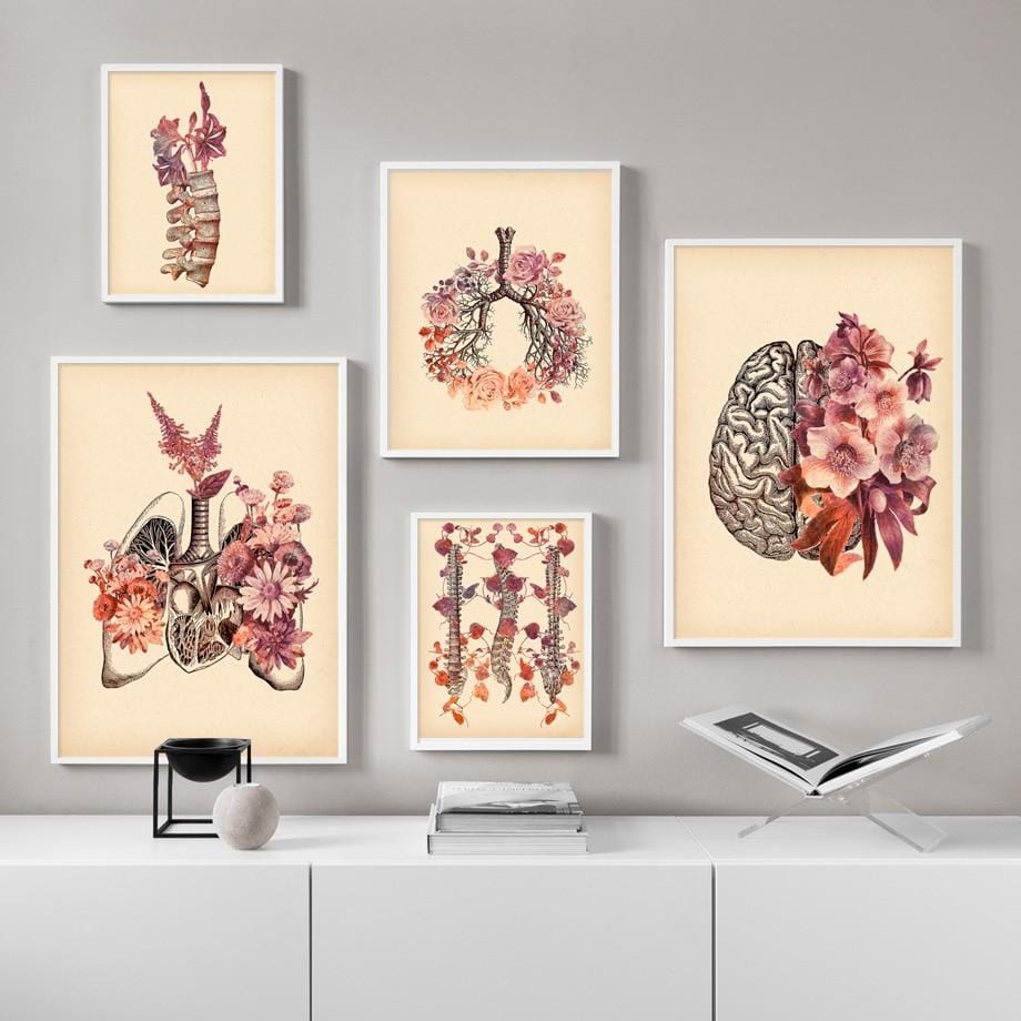 Vintage poumon crâne colonne vertébrale anatomie humaine médecine mur Art toile peinture nordique affiches et impressions photos murales pour salon
