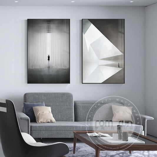 Modern Street Buiding Canvas Painting Fashion Wall Art Picture White and Black Print Poster for Living Room Artistic Lobby Decor