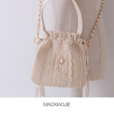 Angelatracy 2019 New Arrival Elegent Diamond Pearl Lace Beige Chain Totes Lunch Women Messenger Crossbody Bags Drawstring Bag