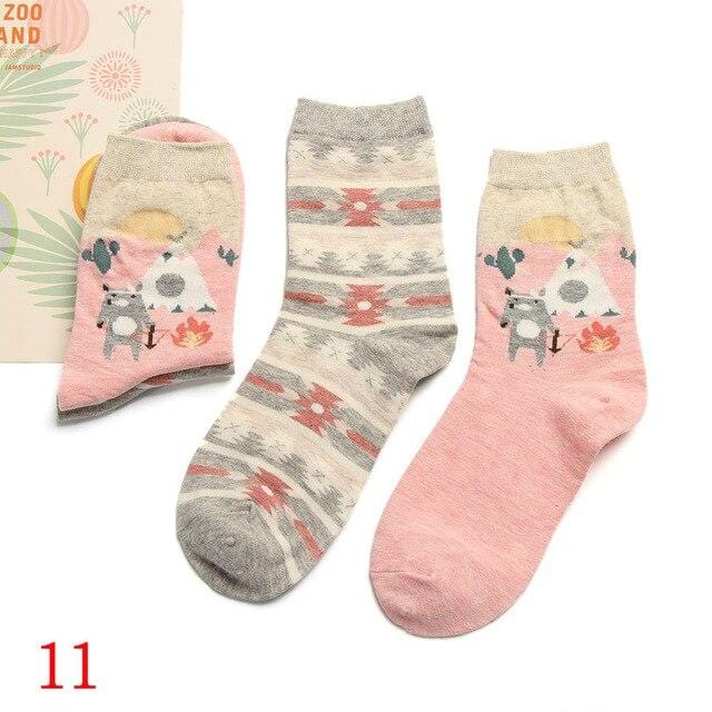 2 paires de chaussettes mignonnes pour femmes, boîte cadeau de noël, en coton, imprimé de dessin animé, mode créative, chaussettes courtes joyeuses pour filles, printemps-automne 2020