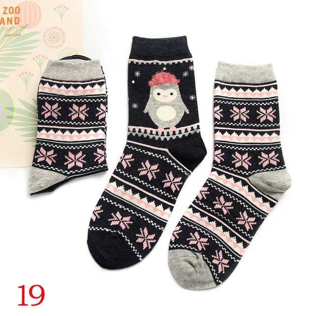 2 paires de chaussettes mignonnes pour femmes, boîte cadeau de noël, en coton, imprimé de dessin animé, mode créative, chaussettes courtes joyeuses pour filles, printemps-automne 2020