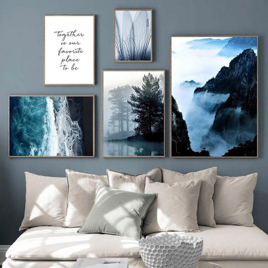 Toile d'art mural de montagne, affiche de paysage de plage bleue, images pour salon, peintures en direct, décor de maison