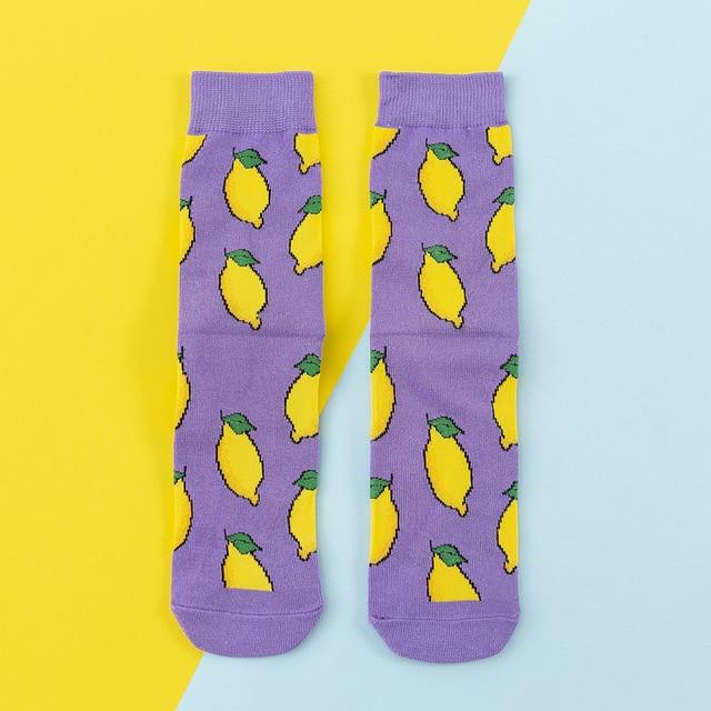 Funny Cute Cartoon socks Fruits Banana Avocado Lemon Egg Cookie Donuts fries Food colorful novelty skateboard Socks