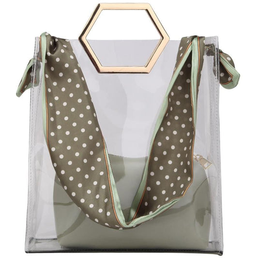 Transparent Bag summer Female Tote Bags Jelly Bag PVC Women Designer Bags Handbag Ribbon Shoulder Messenger Bag 2 Pcs Bag Set