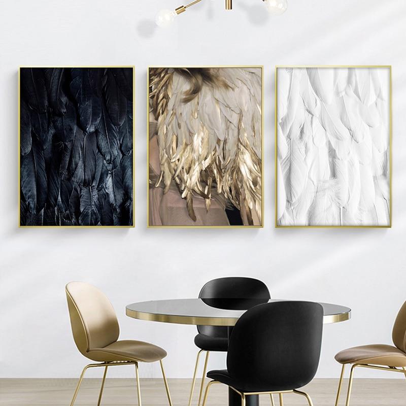 Abstract Golden Black White Feather wall poster Exquisite art Home decor for living room Nordic Canvas Paintings