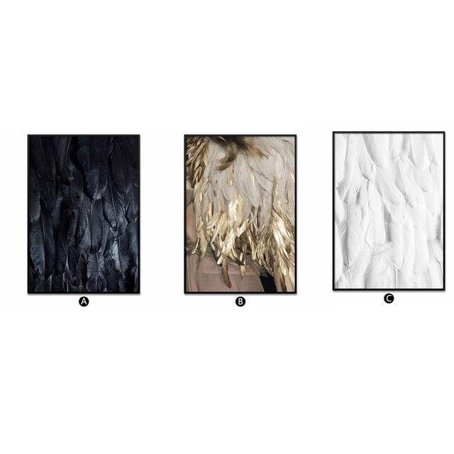 Abstract Golden Black White Feather wall poster Exquisite art Home decor for living room Nordic Canvas Paintings