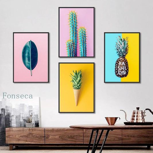 Tableau mural nordique avec plantes à fruits frais, fleur, ananas, Cactus, affiche de maison, peinture sur toile modulaire imprimée HD pour salon
