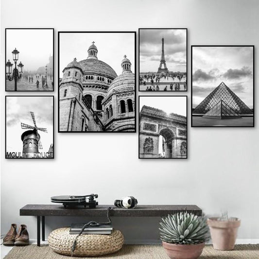 Affiche de photographie de paysage de ville de France imprimée de Paris, images murales en noir et blanc, peinture sur toile, décor artistique mural de maison