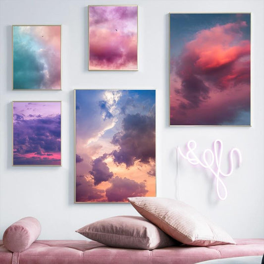 Toile d'art mural de paysage esthétique de nuage coloré, imprimés d'affiches de décoration pour salon, chambre à coucher, peinture de décoration