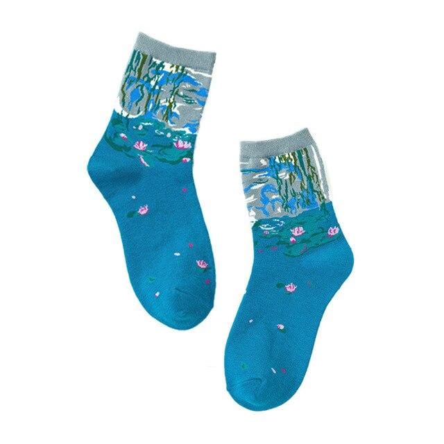 Rue mode Van Gogh tournesol drôle hiver rétro peinture à l'huile femme coton chaussettes chaud court Art abstrait heureux femmes chaussettes