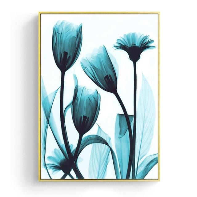 Nordic Canvas Painting Flowers Poster Blue Floral Wall Art Print for Vintage Living Room Decorative Wall Pictures