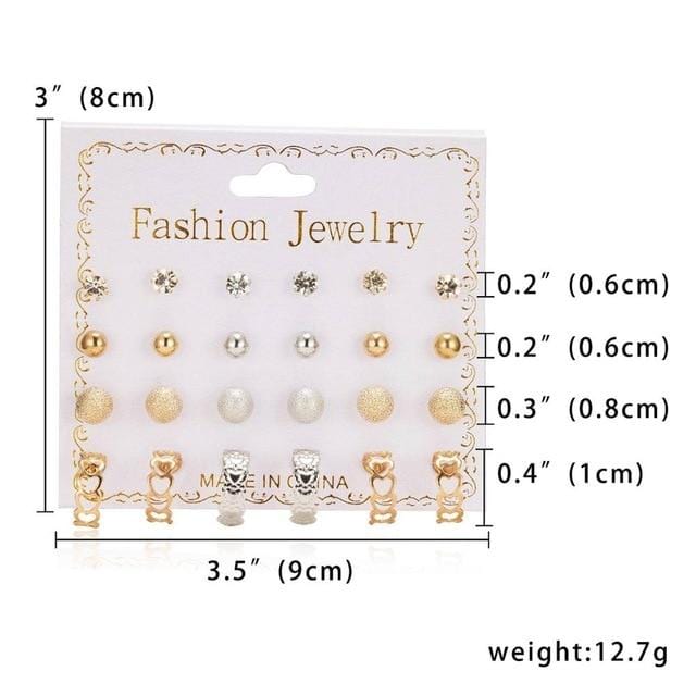 12 paires/ensemble boucles d'oreilles ensemble avec carte boules de Zircon transparentes amour fleurs boucles d'oreilles femmes imité perle boucles d'oreilles bijoux