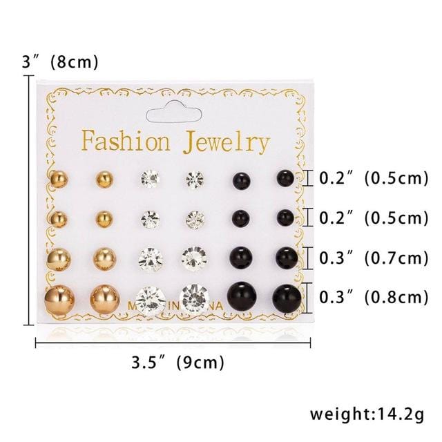 12 paires/ensemble boucles d'oreilles ensemble avec carte boules de Zircon transparentes amour fleurs boucles d'oreilles femmes imité perle boucles d'oreilles bijoux