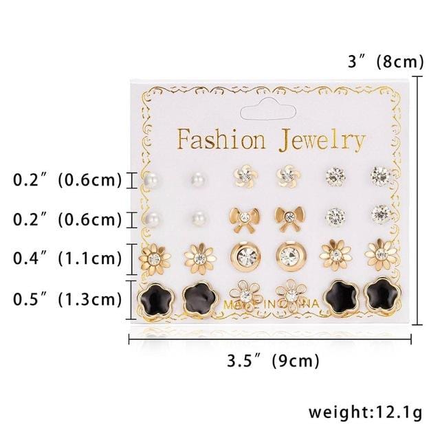 12 paires/ensemble boucles d'oreilles ensemble avec carte boules de Zircon transparentes amour fleurs boucles d'oreilles femmes imité perle boucles d'oreilles bijoux