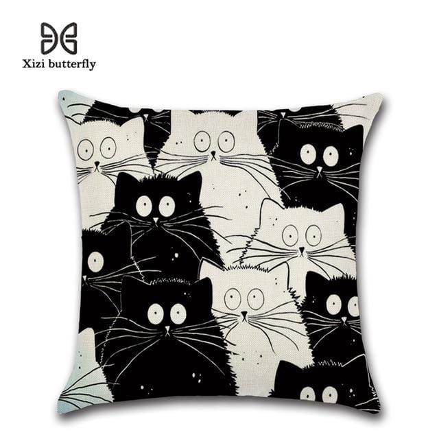 Housse de coussin en lin avec chat de dessin animé, taie d'oreiller décorative pour la maison, pour canapé et voiture, 45x45cm, nouvelle collection
