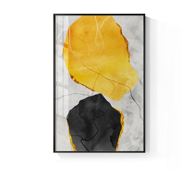 Toile de peinture abstraite avec blocs jaunes et noirs, affiche de mode imprimée, chose étrange, Art mural pour salon, décoration de maison