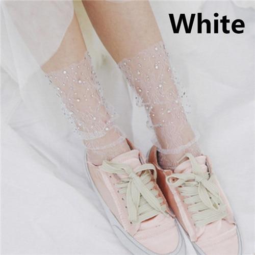 Vente Sexy rétro dentelle florale maille femmes fille chaussettes élastique 2018 été mode dame Transparent chaussettes courtes