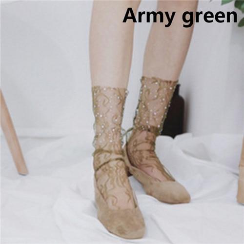 Vente Sexy rétro dentelle florale maille femmes fille chaussettes élastique 2018 été mode dame Transparent chaussettes courtes