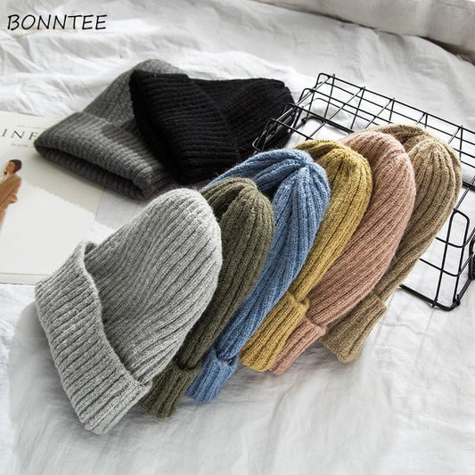 Bonnets femmes 2019 nouveau solide tricoté chaud doux à la mode chapeaux Simple Style coréen femmes laine casquettes décontractées élégant tout-match Beanie