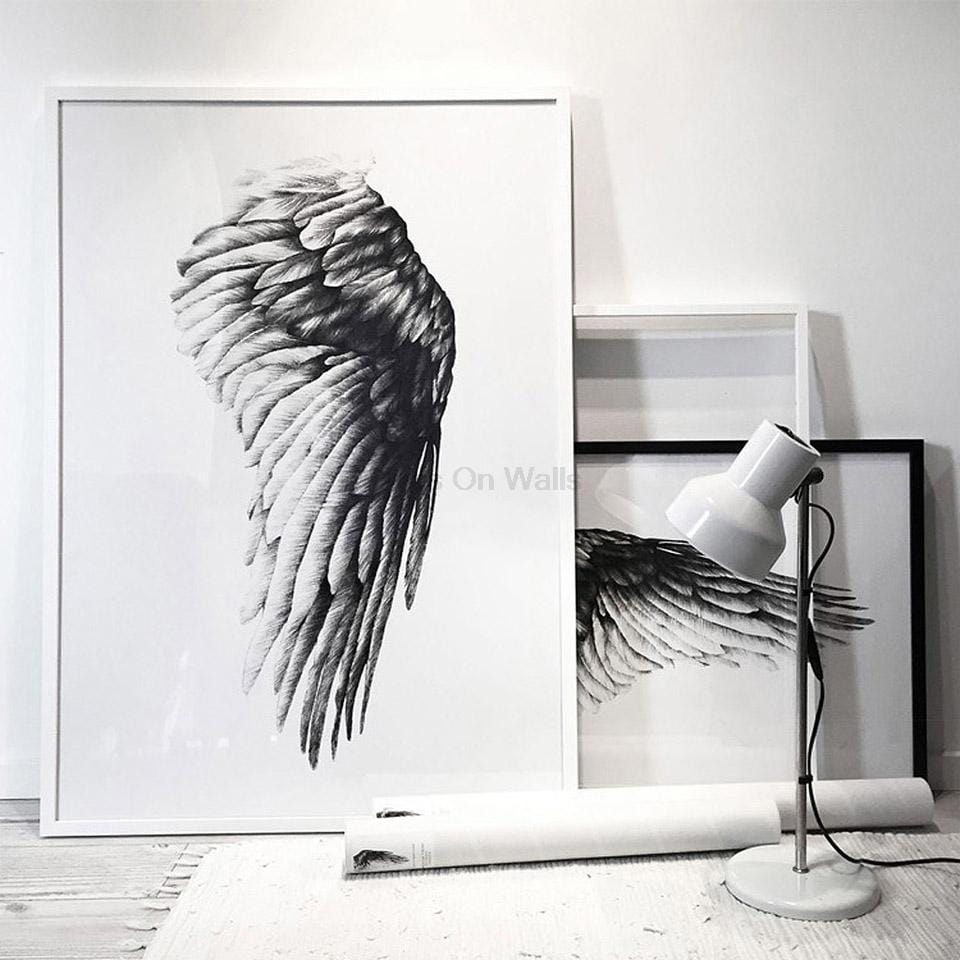 Affiche d'ailes d'ange sans cadre, peinture sur toile scandinave pour salon, image murale imprimée en noir et blanc, décoration artistique nordique pour la maison