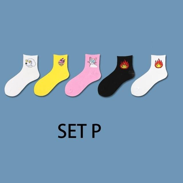 Ins Style – ensemble de chaussettes courtes à motifs d'animaux amusants pour femmes, 5 paires, dessin animé Ulzzang, cheville en coton respirant, Harajuku Cool Sox