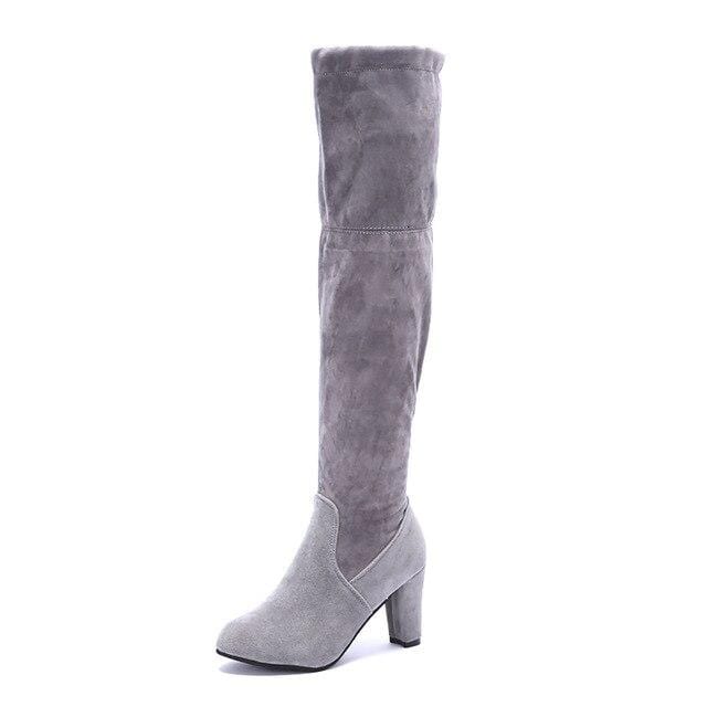 Women Over The Knee Boots Sexy Elastic High Heel Winter Thigh High Slim Boots Fashion Pointed Toe Stretch Lace Long Boots Ladies