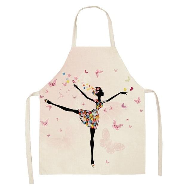 1 pièces coton lin fleur papillon fille imprimé tabliers de cuisine pour les femmes maison cuisine cuisson taille bavoir chasuble 53*65 cm WQ0034