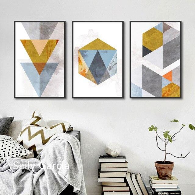 Combinaison de mosaïque de géométrie abstraite Triangle hexagone, peintures sur toile, affiche et impression, images d'art murales décoratives pour salon
