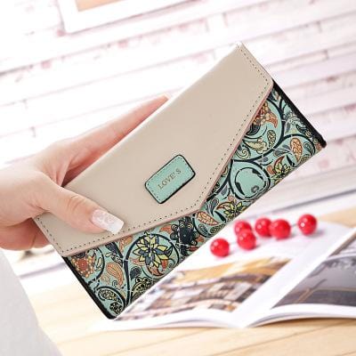 2019 New Fashion Envelope Women Wallet Hit Color 3Fold Flowers Printing PU Leather Wallet Long Ladies Clutch Coin Phone Purse