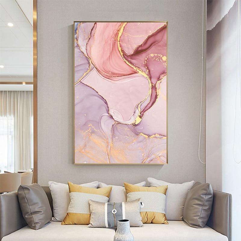 Nordc – peinture sur toile <span>rose violet</span> , affiche de peinture dorée moderne et tableau mural imprimé pour salon, Art mural abstrait doré