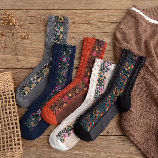 Printemps automne japonais Harajuku femme chaussettes coton avec des fleurs chaussettes drôles femmes Style coréen Kawaii filles Calcetines Mujer 190