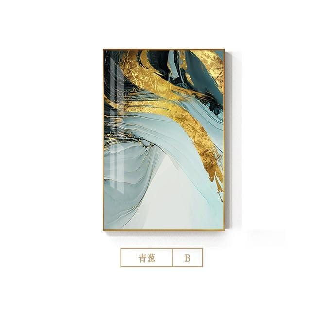 Toile d'art abstraite moderne en feuille d'or vert, affiche bleue à la mode et tableau mural imprimé pour salon élégant Cuadro Decorativo