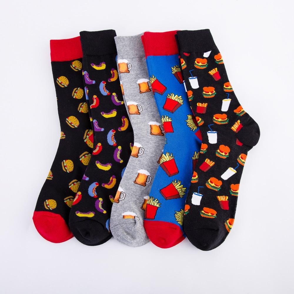 Chaussettes colorées pour hommes, motif de bière de hambourg, nouveauté, nourriture amusante, Kawaii Sokken, chaussettes créatives et décontractées en coton pour hommes