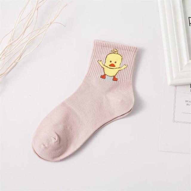 1 paire de chaussettes en coton confortables pour femmes, nouvelle mode toutes saisons, série de broderie d'animaux de dessin animé pour femmes, chaussettes d'équipage Harajuku fraîches