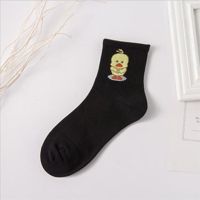 1 paire de chaussettes en coton confortables pour femmes, nouvelle mode toutes saisons, série de broderie d'animaux de dessin animé pour femmes, chaussettes d'équipage Harajuku fraîches