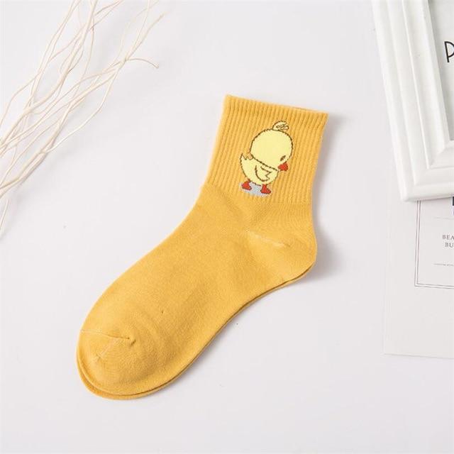 1 paire de chaussettes en coton confortables pour femmes, nouvelle mode toutes saisons, série de broderie d'animaux de dessin animé pour femmes, chaussettes d'équipage Harajuku fraîches