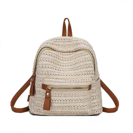 2020 Summer Rattan Women's Backpack Beach Leisure Women's Bag Splicing Student Backpack Fashion All-around Travel Bag