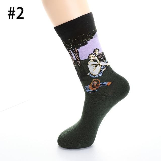 Chaussettes en coton hommes nuit étoilée hiver rétro femmes personnalité Art Van Gogh chaussettes peinture à l'huile chaussettes drôles chaussettes heureuses mâle socken